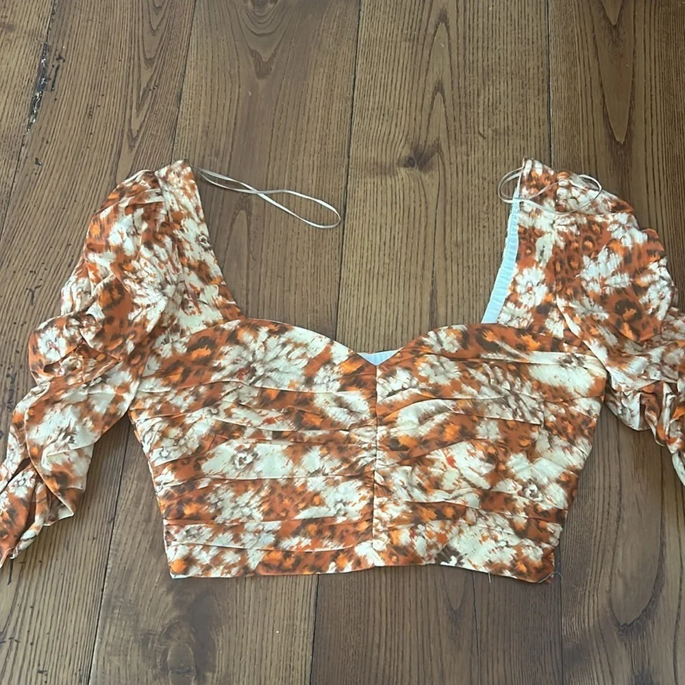 NWOT ZARA summer  floral puff shoulder 100% cotton crop top s and m - Picture 3 of 11